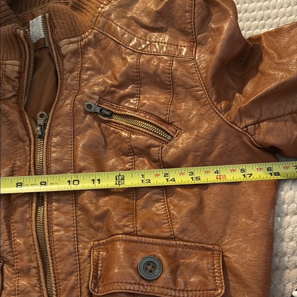 Women’s Brown Pleather Bomber Jacket - Picture 4 of 5
